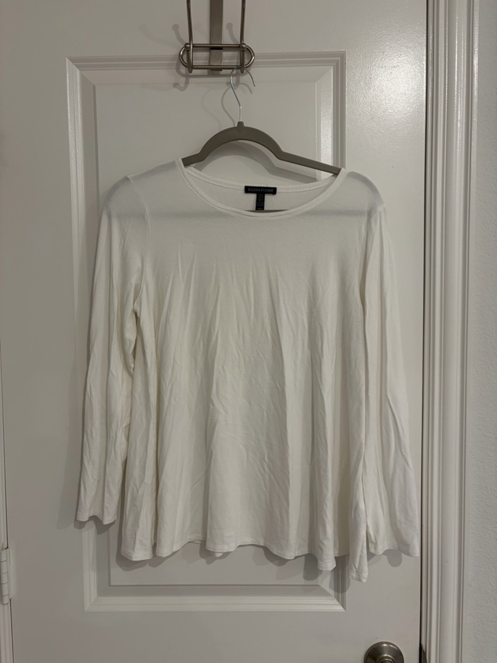 Eileen Fisher Classic White Long-Sleeve Crewneck Tee